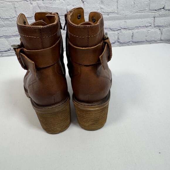 Zodiac Gemma Women's Cognac Leather Lace-Up Block Heel Combat Boots - Picture 5 of 8